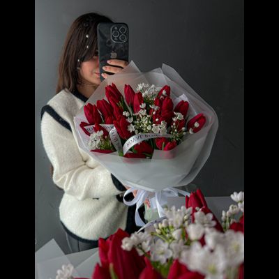 Красные тюльпаны и аллиум "RED" 25 шт