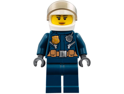 Police - City Helicopter Pilot Female, Leather Jacket with Gold Badge and Utility Belt, Dark Blue Legs, White Helmet, Peach Lips Slight Smile, n/a (cty0774)