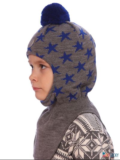 Шапка-шлем &quot;Звездопад&quot; 20202-08, цвет серый, ярко-синий р. 50-52