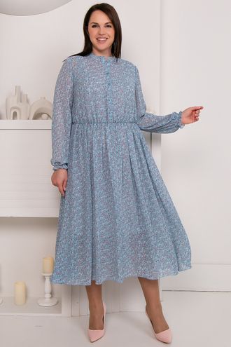 Платье А-силуэта из шифона ПЛ 5756 голубой