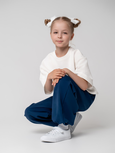 Брюки палаццо с утяжками (синий)