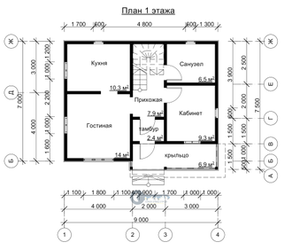 ДЖ-16 ГАБАРИТНЫЕ РАЗМЕРЫ: (7Х9М) 2 ЭТАЖА, ОБЩАЯ ПЛОЩАДЬ: 123,5М²