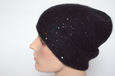 Шапка вязаная с пайетками Vizio Италия 6943 CL черная