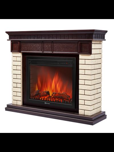 Портал Firelight Bricks 25 камень бежевый, шпон темный дуб