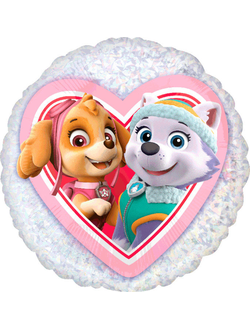 Фольгированный шар с гелием круг "Щенячий патруль" (сердце) 46см