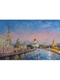 Круглова Светлана "Софийская и Кремлевская набережные вечером",  холст / масло,  40 х 60 см.,  2014 г.
