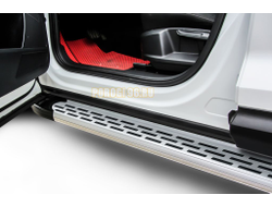 Пороги алюминиевые "Premium Silver" 2000 серебристые Slitkoff для Volkswagen TERAMONT (2018-2025)