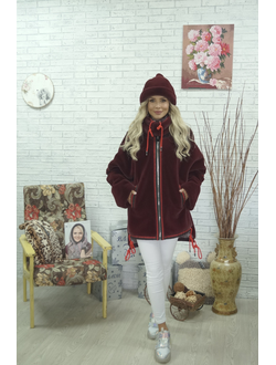 Меховая куртка цвет Бордовый модель 111