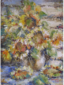 Круглова Светлана. "Загорелые подсолнухи",  холст / масло,  40 х 30 см.,  2015 г.