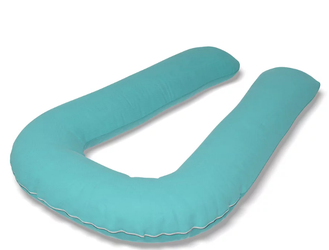 Подушка обнимашка для сна U 340 см с двойным наполнителем искусственный пух/шарики с наволочкой на молнии хлопок цвет Изумруд