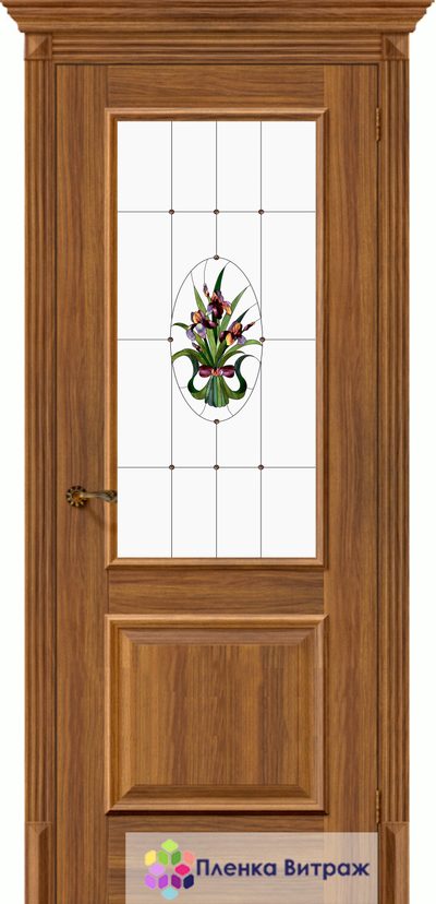 Витражная пленка, витражная пленка самоклеющаяся под заказ,пленочный витраж флора с ирисами