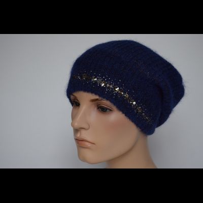 Шапка бини женская синяя Vizio Италия 6186 CLO с украшениями