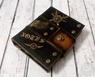 оригинальный подарок, ежедневник в стиле стимпанк, блокнот стим панк, ежедневник из кожи, стимпанк