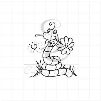 Штамп для скрапбукинга Влюбленный червячок с цветком