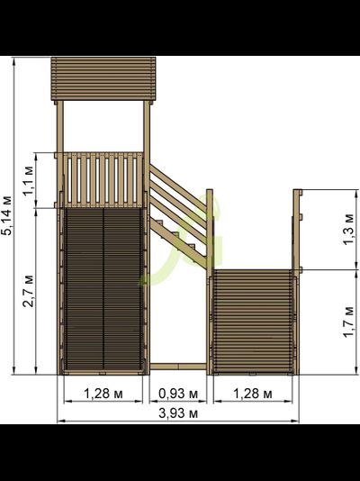 Зимняя деревянная горка "Snow Fox 12 м" с двумя скатами (две лестницы)