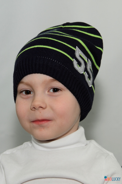 Шапка м11в17, цвет темно-синий, салатовый  р. 52-54