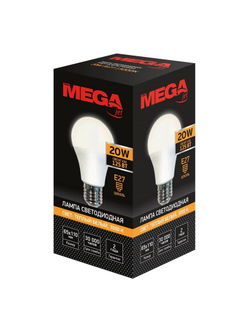 Лампа светодиодная Mega 20W E27 3000K тепл.свет колба