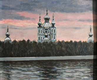 "Вид Смольного собора" картон масло Чепурко В.А. 1996 год