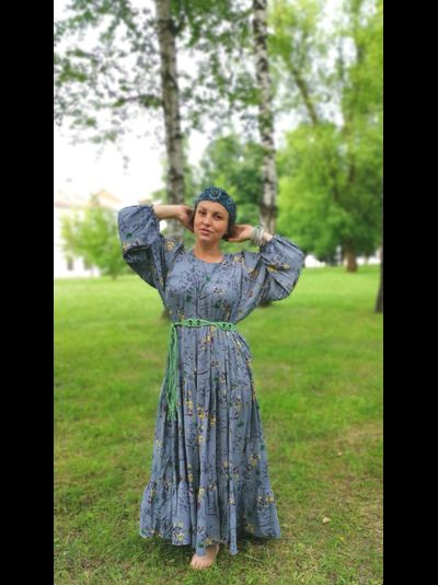 Платье из штапеля "Птица Тройка" - туманный серый