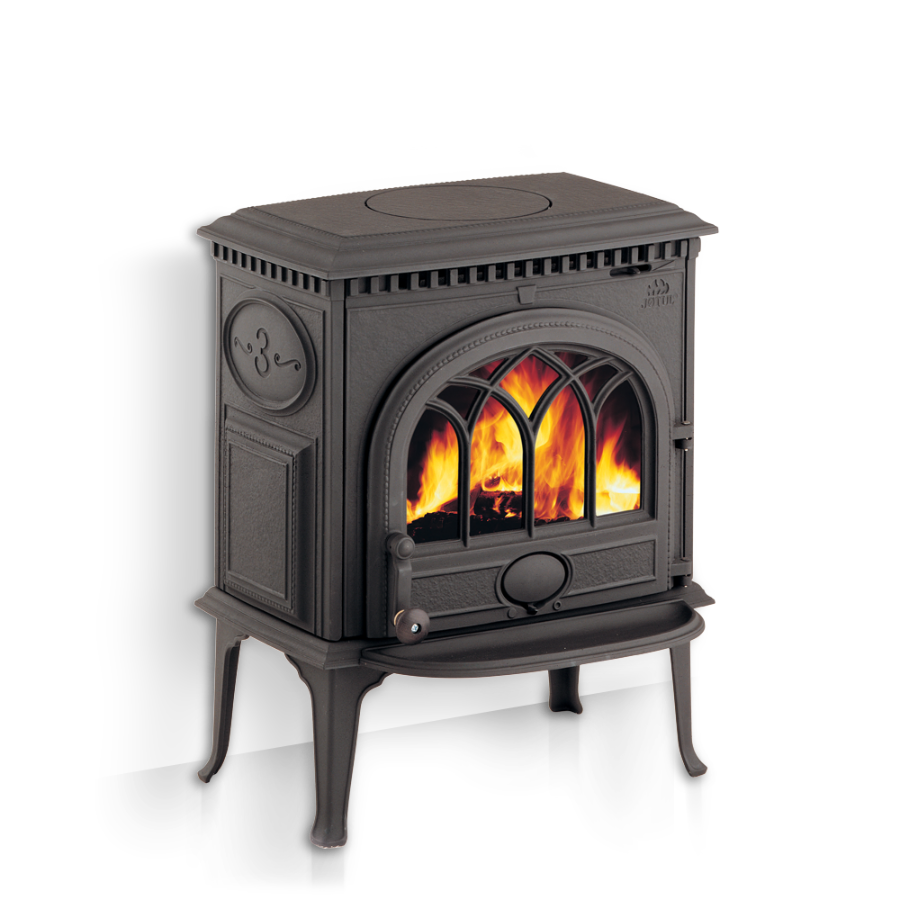 Популярная норвежская печь Jotul F3 TD BP с готикой на стекле