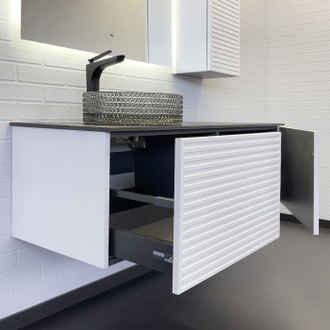 Тумба-умывальник "Геленджик-120" белый матовый со столешницей калакатта блэк, с раковиной COMFORTY CF21001