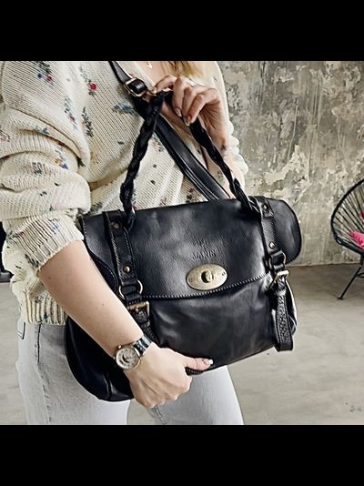 Женская сумка из натуральной винтажной кожи Vera Pelle, цвет черный 026886