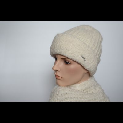 Вязаный комплект белая шапка с отворотом и шарф Vizio Италия 6270 CR