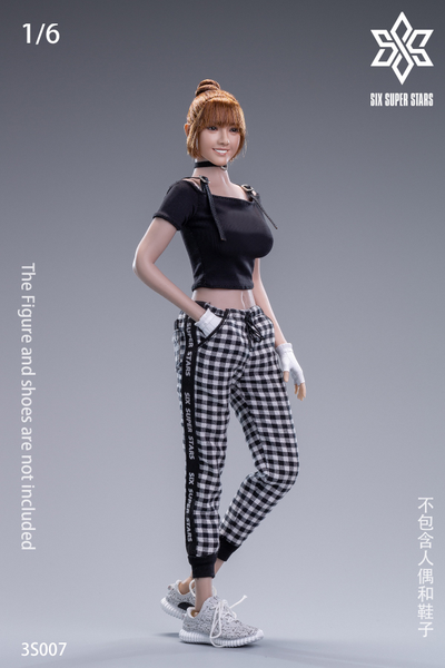 Женский свободный костюм - 1/6 Female T-shirt Plaid Casual Pants (3S007) - 3STOYS