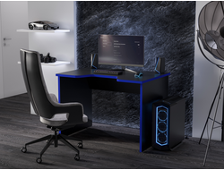 Стол геймерский С-241 черный шагрень/синий