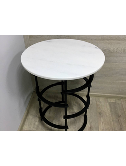 Журнальный столик из мрамора ROYAL WHITE MARBLE (500х500х600 мм, цвет подстолья черный)- 41-211