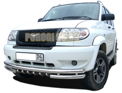 Защита переднего бампера тройная с защитой «акула» d60/60/42 для УАЗ Патриот 2005-2014