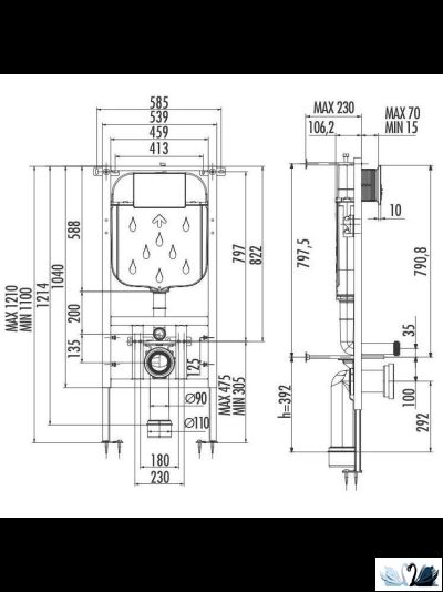 Инсталляция для унитаза Creavit GR5003.01 с кнопкой Ore GP3006.00 матовое золото