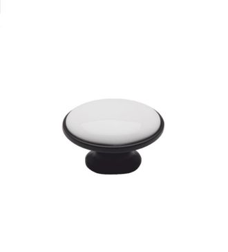 Ручка-кнопка овальная, К8576, черная/керамика белая