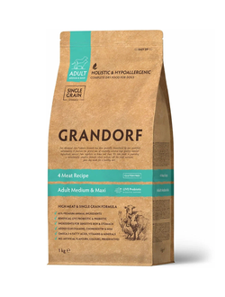 Grandorf (Грандорф): сухой корм для собак всех пород 4 вида мяса с пробиотиками, 1 кг