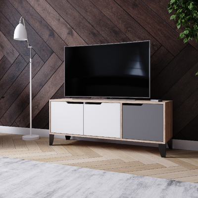 ТВМ-4 Тумба под ТВ Дуб Сонома/Дуб Белый с тиснением/Графит Серый