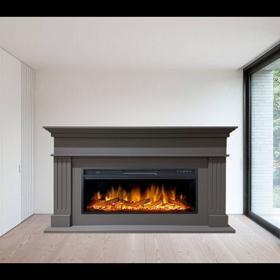 Линейный электрокамин Бруно GR с очагом Vision 42 LOG LED