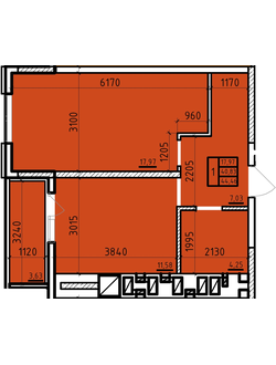 Однокомнатная 44,46 кв.м. ЦЕНА: