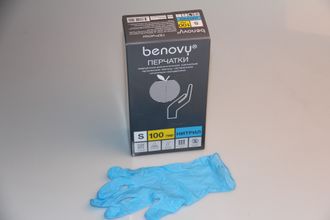 Перчатки одноразовые нитрил размер S голубые 100пар/уп,  Benovy