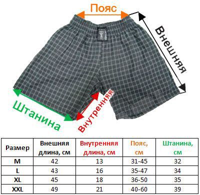 Таблица размеров шотр Mordex