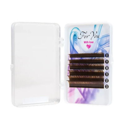 ЦВЕТНЫЕ РЕСНИЦЫ, FOR YOU WITH LOVE, DARK BROWN МИКС 8-13 (6 ЛЕНТ)