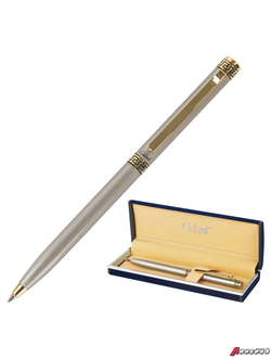 Ручка подарочная шариковая GALANT «Brigitte», тонкий корпус, серебристый, золотистые детали, пишущий узел 0,7 мм, синяя. 141009