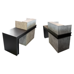 Тучков шоп. Торговое оборудование. Ресепшн. Стойка-ресепшен серо-черная с декоративным элементом