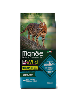 Корм для стерилизованных кошек Monge BWild Grein Free беззерновой с тунцом 1,5 кг