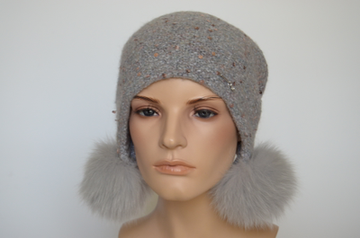 Vizio Италия 6442 РР 66 шапка ушанка с помпонами лиловая