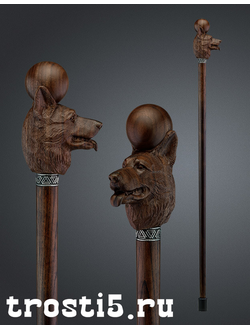 трость с головой собаки овчарки коричневого цвета