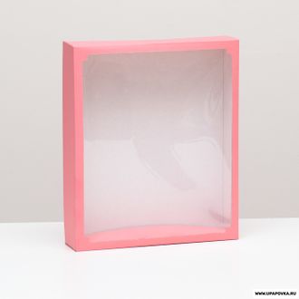 Коробка сборная крышка-дно с окном Розовая 37 х 32 х 7 см