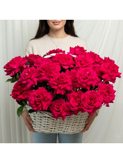 Корзина из 25 французских малиновых роз