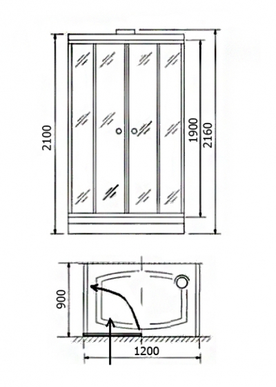 ДУШЕВАЯ КАБИНА С ПАРОМ, Appollo GUCI-865, 1200х900х2230мм