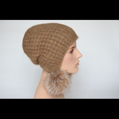 Коричневая шапка капор с помпонами для женщин Vizio Италия 6188 РР 66