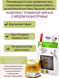 Травяной чай Волгаладь № 22 с медом разнотравье, лечебный комплект, 70/140 г